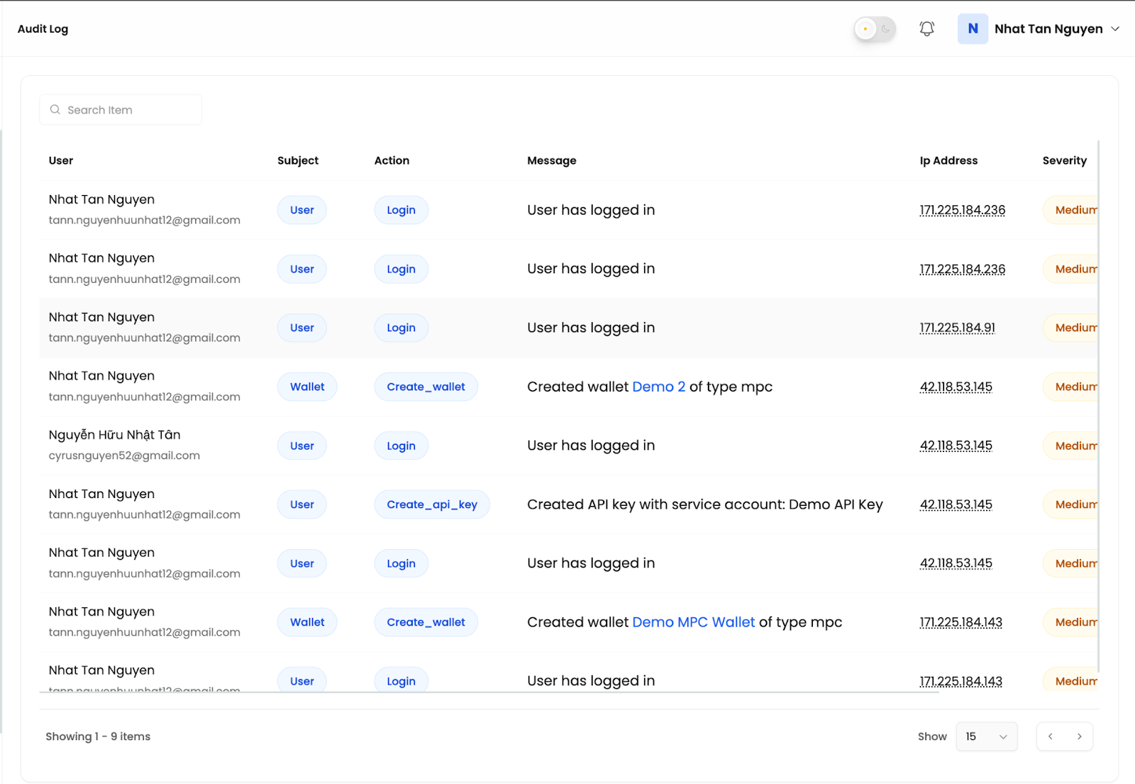 Immutable audit log for team management on Fystack SaaS solution