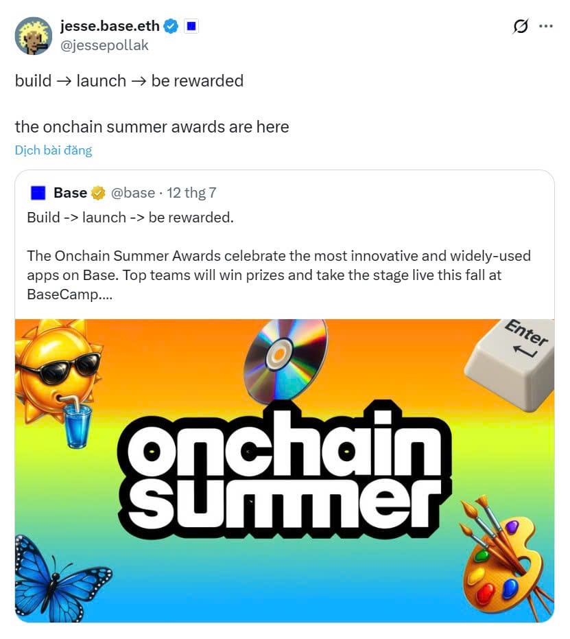 Onchain Summer Awards - a competition celebrating the most creative apps built on Base, featuring prizes and a stage at BaseCamp. It’s a prime example of how smart builder incentives can drive sustainable TVL - unlike Blast, which relied mainly on yield hype.