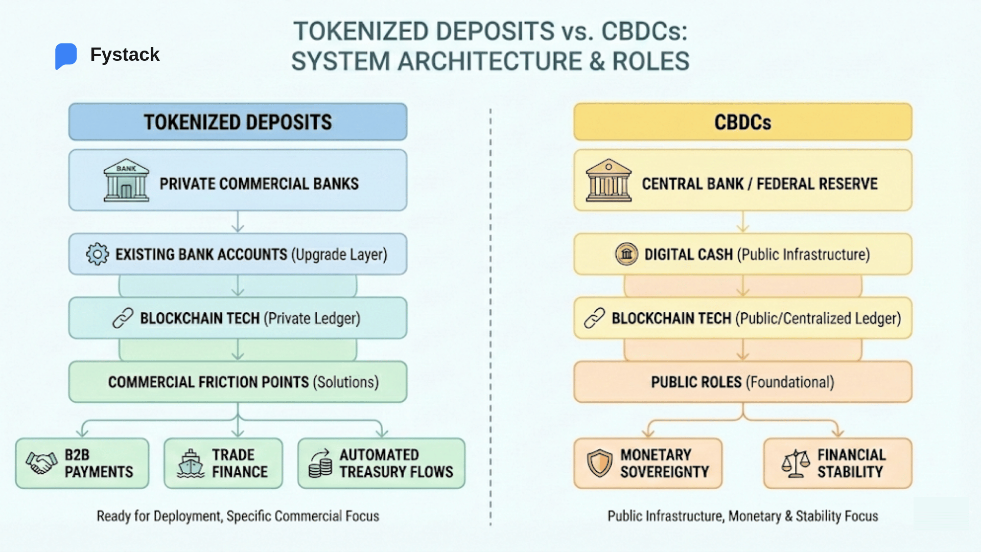 Key Differences Between Tokenized Deposits and CBDCs: System Architecture & Roles