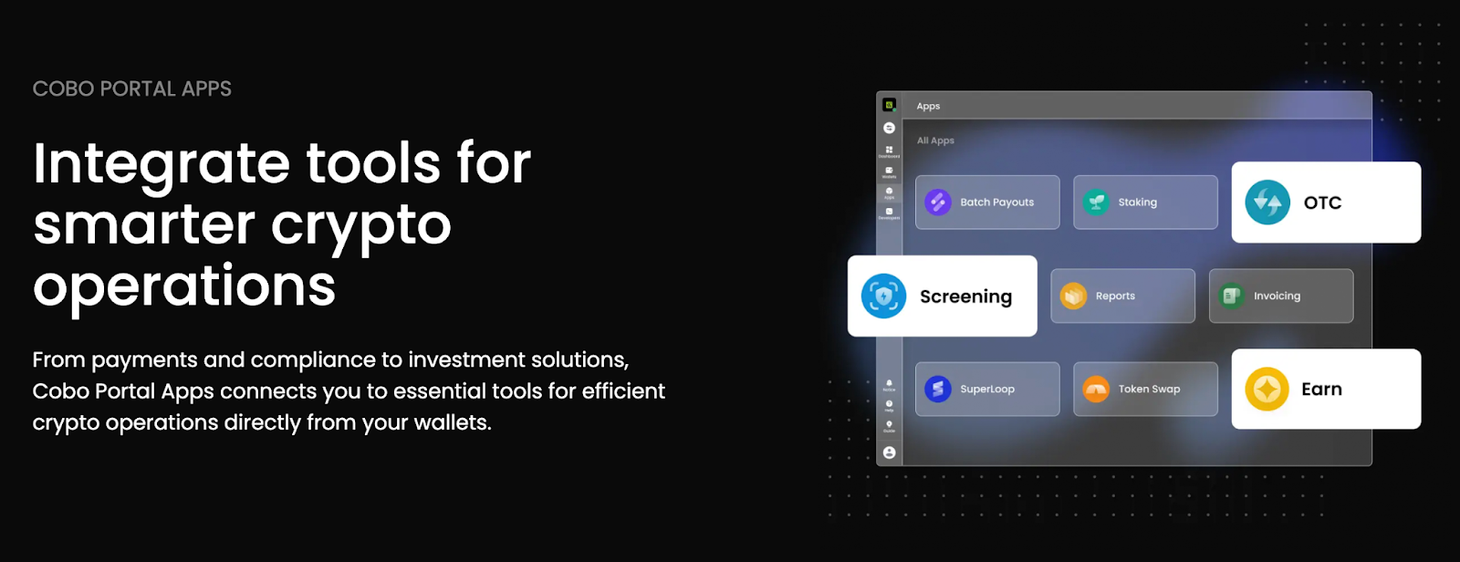 Cobo Portal Apps including integrated tools for crypto operations