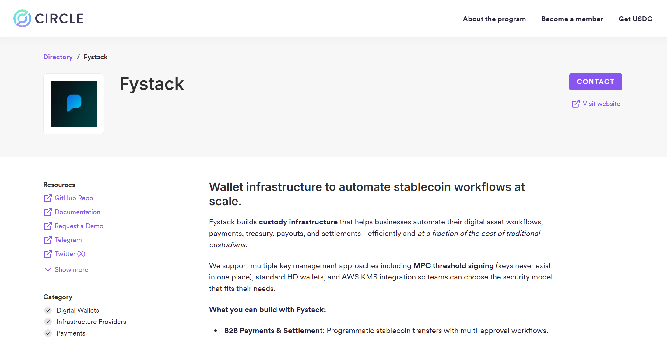 Fystack is now officially a member of the Circle Alliance Program.