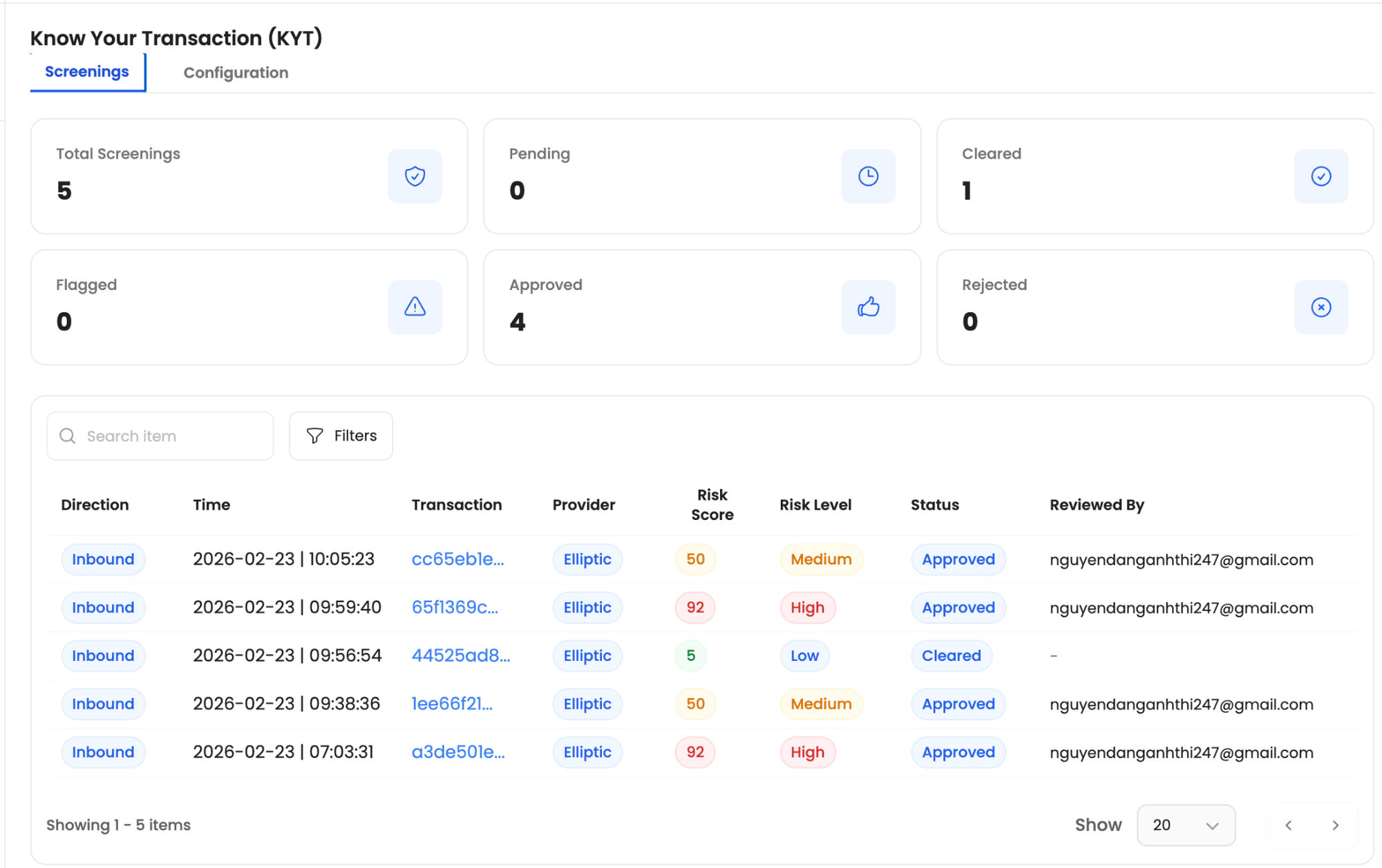 Fystack's KYT Configuration Module